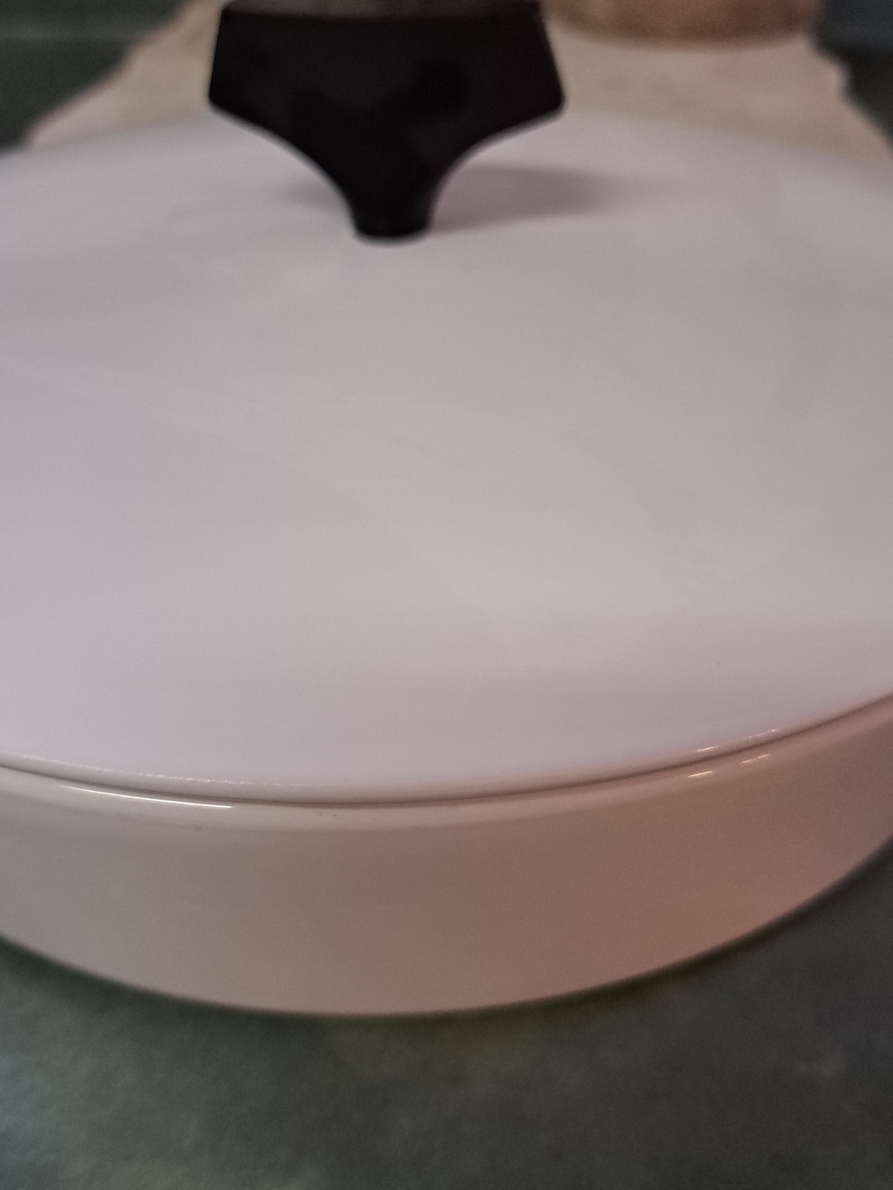 Mid Century Corningware White Ceramic Lidded Jar with Black Knob
